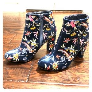 Floral Embroidered Velvet Booties